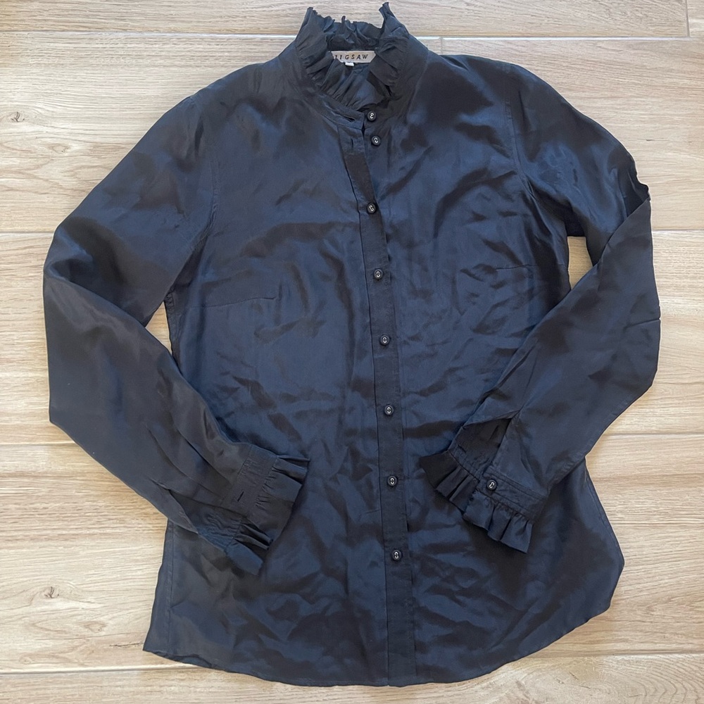 Jigsaw Black Button-Up Blouse 100%‎ Silk